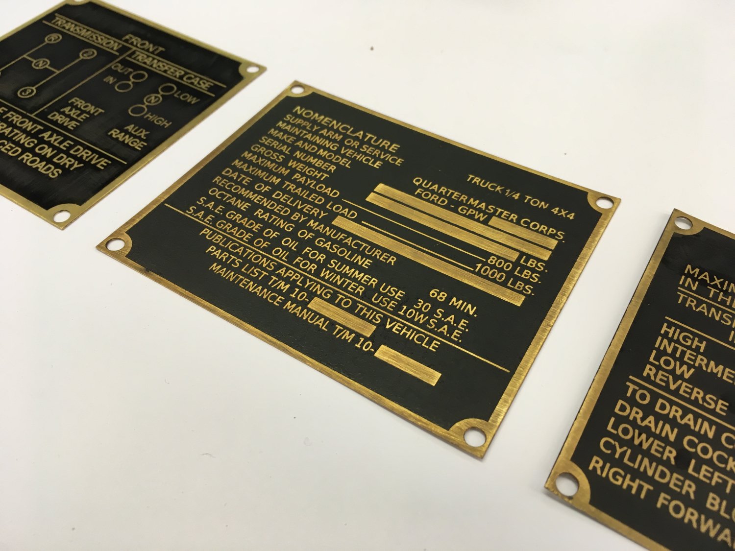 DATA PLATE SET, early war brass (F) Desmet Jeepparts